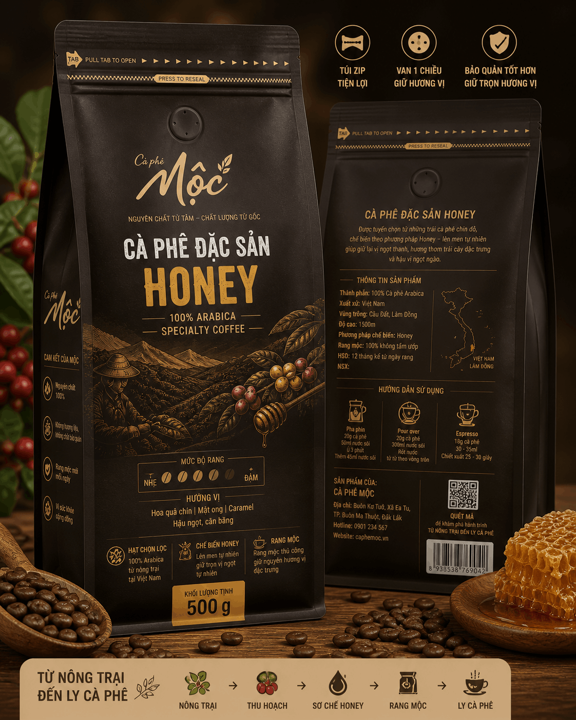 Đóng gói túi cà phê van 1 chiều